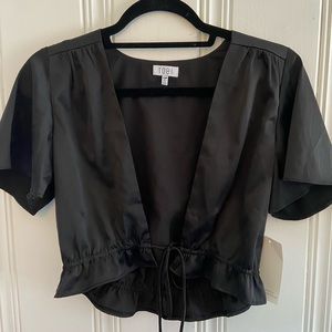 Silk black tie cropped top